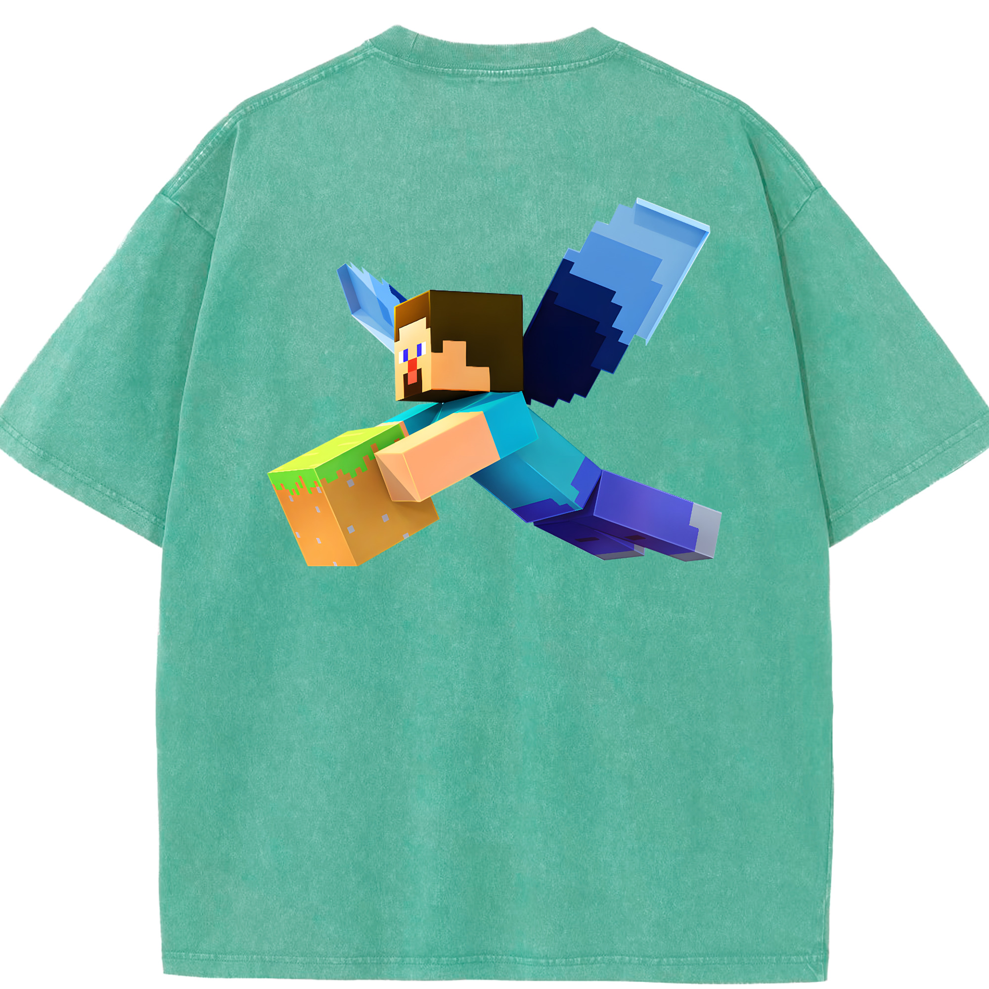 （画像用） マインクラフト ブロックの世界 Minecraft MC Block world 綿100% ヴィンテージ風 半袖Tシャツ（背面プリント）